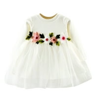 $ $ / Rebrasta cvjetna haljina od tila s dugim rukavima izvezena mrežom Princezina Odjeća Veličina 100