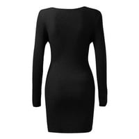 Džemper haljina za žene, Ženska džemper haljina s okruglim vratom s dugim rukavima, bočni gumbi, džepovi, crna, crna, džemper haljina