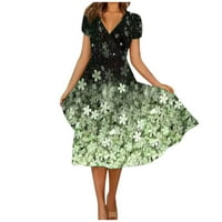 Održive haljine za žene, Ženska ljetna ležerna modna haljina s cvjetnim printom s kratkim rukavima S izrezom u obliku mente, 2 inča
