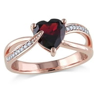 Ženski otvoreni križni prsten od 10k ružičastog zlata s granatom u obliku srca i dijamantom od 10k ružičastog zlata