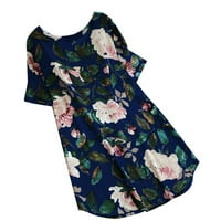 Majice za žene za žene, ležerni vrhovi s cvjetnim printom, haljina od pamučne mješavine kratkih rukava, majica