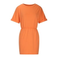 Ljetne haljine za žene narančaste haljine Ženska ljetna moda Pune boje Okrugli vrat Kratki rukav Casual Sportska haljina poklon za