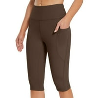 Ženske Capri kratke hlače visokog struka za jogu, Ležerne ljetne kratke hlače s džepovima u boji kave