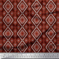 Japanska krep satenska tkanina u narančastoj crvenoj boji s geometrijskim printom dijamanata i trokuta širine dvorišta