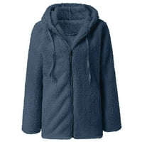 ; / Ženski modni kaput od pahuljaste ovčje vune s reverom s patentnim zatvaračem, prevelika Zimska topla gornja odjeća u plavoj boji