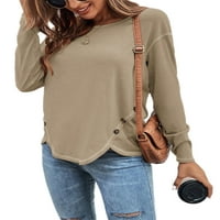 ; / Ženski osnovni pulover s neravnim rubom jednobojna jednobojna bluza od tunike ženska radna majica dugih rukava kaki 4 inča