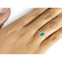 Draguljara Smaragdni prsten nakit za rođenje - 0. karat smaragd 14K Zlatni nakit od srebrnog prstena s bijelim dijamantnim naglaskom
