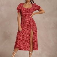 Haljine plus veličine za žene večernje ženske ljetne boemske cvjetne haljine omotane četvrtastim ovratnikom kratkih rukava s prorezom