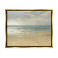 Stupell Coastal Sandy Sun -Obitet plaža krajolik Slikanje zlatnog plutara uokvireni umjetnički print zidna umjetnost umjetnost