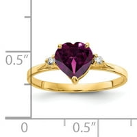 Prsten od rodolita, granata i dijamanta u obliku srca od žutog karatnog zlata