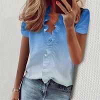 Ženske ljetne majice s izrezom i volanima u obliku slova U, majice kratkih rukava, modne boho bluze, Ležerne elegantne osnovne majice