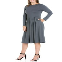 Udobna odjeća žena plus veličine dugih rukava i flare midi haljina