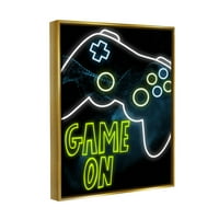 Igra od neonskog grafičkog kontrolera metalno zlato s plutajućim okvirom zidni ispis na platnu, dizajn Marcusa Primea