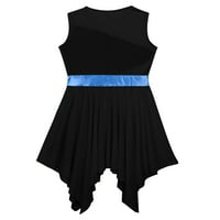 Asimetrična plesna Haljina Bez rukava za juniorke, nepravilni lirski baletni plesni kostim u plavoj i crnoj boji 10
