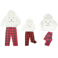 ; / Božićni obiteljski pidžama Set, flanelska majica s kapuljačom s vezom, vrhovi dugih rukava s printom sobova, karirane hlače,
