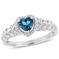 Ženski prsten od 10k plavog topaza i dijamanta u bijelom zlatu s aureolom u obliku srca