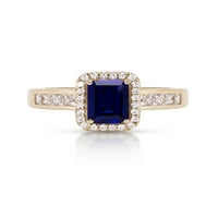 14-karatni pozlaćeni prsten od srebra s osmerokutnim rezom s plavim i bijelim safirom od dragog kamena