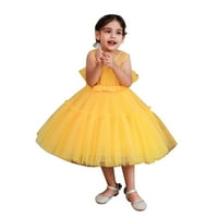 Haljina za djevojčice od 12 m do 5 godina od čiste pređe s vezom od rhinestona i mašnom, rođendanska haljina, duge haljine žute boje