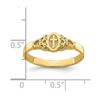 14k čvrsti križ od žutog zlata s ovalnim natpisom iznutra i prstenom u obliku srca, veličine prstena 7