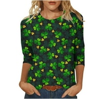 Ženska modna majica s printom veličine plus veličine, bluza s rukavima srednje duljine s okruglim vratom, casual vrhovi u zelenoj