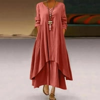 Ženske haljine ležerna jednobojna haljina s okruglim vratom i dugim rukavima nepravilnog oblika, široka duga haljina