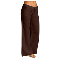 Ležerne hlače za žene, modne Ležerne obične lanene hlače s elastičnim pojasom i vezicama, duge široke hlače