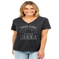 Ova djevojka treba pivo ženska modna opuštena majica s izrezom u obliku slova U U tamno sivoj boji