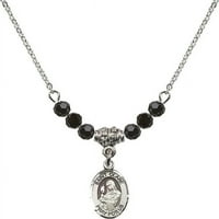 Ogrlica obložena rodijem, perle od mlaznog kamena s mjesecom rođenja i šarmom Svete Klare Asiške