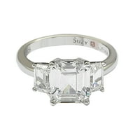Sterling Silver Emerald Cut 3.50CTTW kubični cirkonia zaručnički prsten od 3 kamena