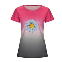 Casual majice za žene, majice kratkih rukava s cvjetnim printom, Casual majice s okruglim vratom, Bluza vruće ružičaste boje;