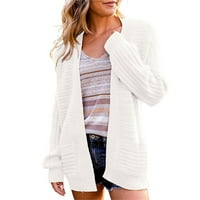 Ženski široki top, modni šuplji pleteni džemper s dugim rukavima, jakna od kardigana u bijeloj boji