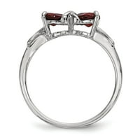 Zaručnički prsten od bijelog zlata od 14 karata s granatom i crvenim draguljem, veličine 5,5