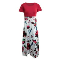 Haljine za žene, haljina s kratkim rukavima s cvjetnim uzorkom, Okrugli vrat, Midi kroj i rukavi s raširenim rukavima, 92-a, modna