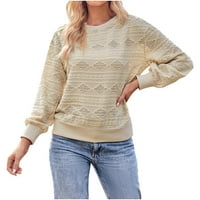 Ženski casual pulover od pletenog kabela s vratom čamca, džemperi, casual pleteni pulover s okruglim vratom, jednobojni pulover,