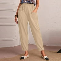 Ženske široke ravne hlače s džepovima s visokim elastičnim strukom, jednobojne pamučne hlače širokog kroja, ležerna Moda, opušteni
