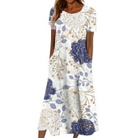 Ljetna haljina za žene ležerna ljuljačka Haljina Za plažu s izrezom u obliku slova H i printom kratkih rukava ljubičasta