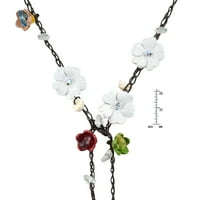 Šik ogrlica od larijata od prave kože s cvjetnim uzorkom Od bijele tratinčice i kamena
