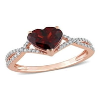 Zaručnički prsten od granata od 14 karata od ružičastog zlata u obliku srca