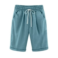 Ženske kratke hlače za vježbanje lagane ljetne jednobojne Ležerne kratke hlače od pamuka i lana Plus veličine u nebesko plavoj boji