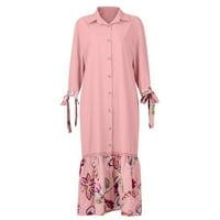 Ljetne haljine za žene s cvjetnim Dugim rukavima A kroja, Temperamentna putna haljina s imitacijom vrata, ružičasta 4 inča
