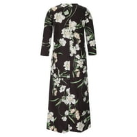 duge haljine za žene-moderna ljetna ležerna široka haljina s izrezom u obliku cvijeta s dugim rukavima u obliku cvijeta, Crna u obliku