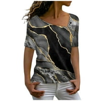 Ljetni vrhovi, ženska modna ležerna bluza s printom s kratkim rukavima S izrezom u obliku slova H