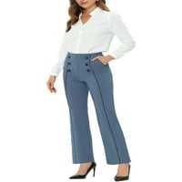 Jedinstvene ponude hlače s gumbom za ravne noge Žene visoki struk Radne hlače