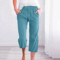 Ženske Capri hlače s elastičnim pojasom i džepom, Ležerne široke hlače širokih nogavica s prugama za slobodno vrijeme