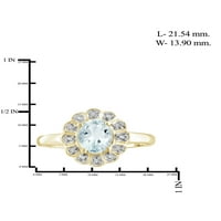 Prsten akvamarin nakit s rođenim kamenom – 1. Karatni akvamarin 14k pozlaćeni srebrni prsten s bijelim dijamantnim naglaskom - prstenovi