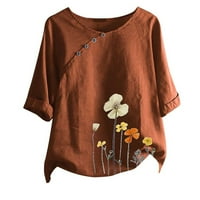 Majice & pojačalo; za žene, ženske plus veličine, cvjetni vez na kopčanje, kratki rukav, Vintage bluza, majica u boji kave
