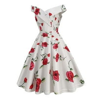 Ženstvena Vintage haljina bez rukava s izrezom u obliku slova Hepburn s cvjetnim printom u točkicama, visokog struka, s volanima,