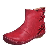 Ženske cipele; ženske retro ravne kožne cipele s čipkom i zmijskim printom; kratke gležnjače s okruglim prstima; crvene