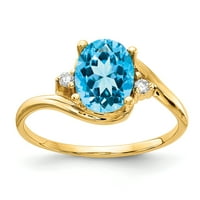 Prsten od žutog zlata od 8 inča s ovalnim plavim topazom i dijamantom od 8 inča