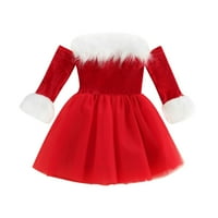 Božićna haljina za djevojčice, Tutu haljina s ramena s dugim rukavima s krznom